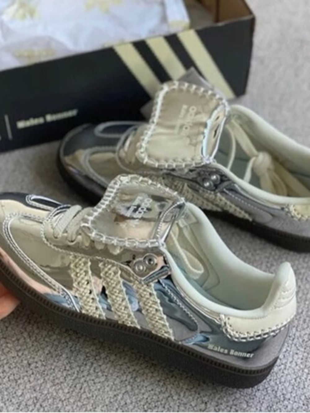 Women's Adidas Samba x Wales Bonner Low Silver Metallic Sneakers - Picture 4 of 5
